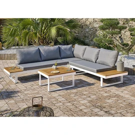 Salon de jardin 5 places bois d'acacia et aluminium blanc  MIYAKO