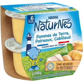 Bols purée de pommes de terre poireaux et cabillaud dès 6 mois (2x190g)