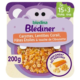 Blédiner Assiette carottes lentilles corail pâtes étoiles et ciboulette dès 15 mois (200g)