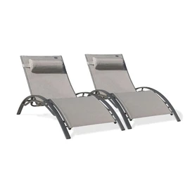 Lot de 2 bains de soleil - Aluminium et textilène - Gris