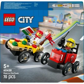 City 60458 - Pack de bolide de course : Camion de pizza contre camion de pompiers