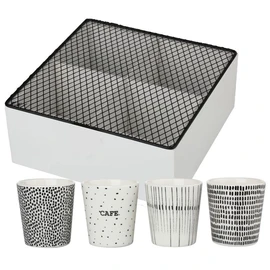 Coffret de 4 tasses expresso en grès 9cl + boite à sachet à thé