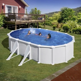 Piscine hors sol acier ovale - Blanche - 5,27 x 3,27 x H 1,32 m - ATLANTIS