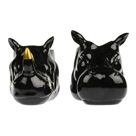 Lot de 2 caches pots en grès Hippo et Rhino – Noir