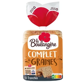 Pain de mie complet et graines grandes tranches avec croûte (500g)