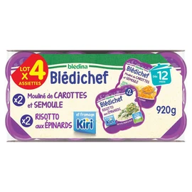 Blédichef Assiette mouliné de carotte semoule et risotto aux épinards dès 12 mois (4x230g)