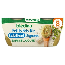 Bols écrasé de petits pois riz & cabillaud petits oignons dès 8 mois (2x200g)