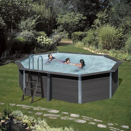 Piscine hors sol octogonale en composite - Grise - 5,24 x 3,86 x H 1,24 m
