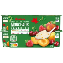 Yaourt aux fruits abricot pêche fraise cerise avec morceaux (16x125g)