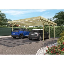 Carport adossé toit plat - Bois traité autoclave - 2 voitures - 30,9m² - JEAN