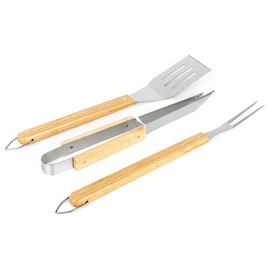 Lot De 3 Accessoires Pour Barbecue 1 Pince, 1 Spatule, 1 Fourchette manche en Bambou