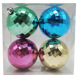 Lot de 4 boules de Noël en plastique disco 8 cm