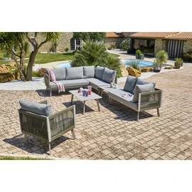 Salon de jardin d'angle 7 places en aluminium et corde gris MANOSQUE