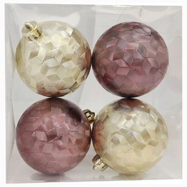 Lot de 4 boules de Noël en plastique gravé 8 cm