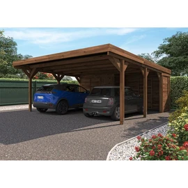 Carport avec remise - Bois traité en autoclave - 2 voitures - 31,7+3,6m² - LEON