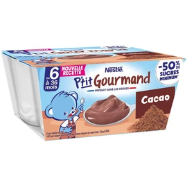 P'tit gourmand Petits pots au cacao réduit en sucre dès 6 mois (4x100g)