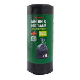 Sacs poubelle 100% recyclés pour jardins et gros travaux avec liens amovibles 130l (x8)