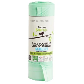 Sacs poubelles compostables avec liens coulissants 10L (x15)