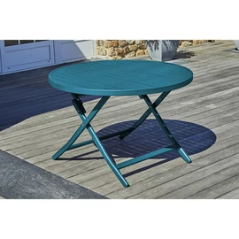 Table de jardin ronde pliante - 4/6 places - Aluminium - Bleu canard - MARIUS