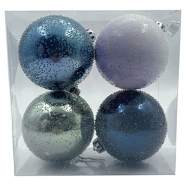 Lot de 4 boules de Noël en plastique bleu 8 cm