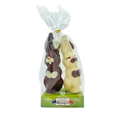 Duo lapins souriants en chocolat au lait et blanc (200g)