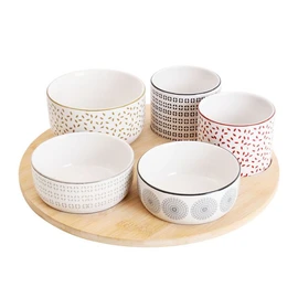 Set apéritif 6 coupelles en porcelaine et plateau bois