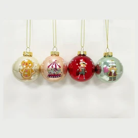 Lot de 4 boules de Noël en verre personnage Noël  6 cm