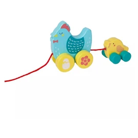 Poule et son poussin à tirer en bois