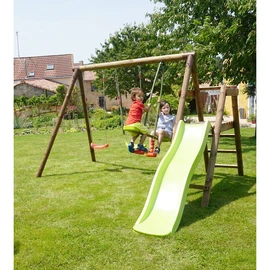 Portique balançoire avec toboggan - Bois - H1,95m - FIGUE