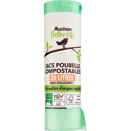 Sacs poubelle compostables liens coulissants 20L (x15)