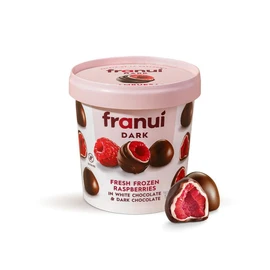 Framboises glacées enrobées de chocolat noir et chocolat au lait (150g)