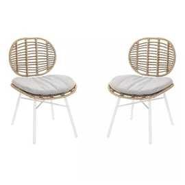 Lot de 2 chaises de jardin - Résine tressée - Beige - FLORES