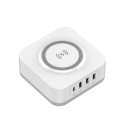Chargeur secteur 5-en-1 induction + 4 ports USB - Blanc