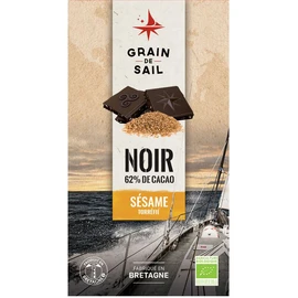Tablette de chocolat noir bio 62% cacao au sésame torréfié (100g)