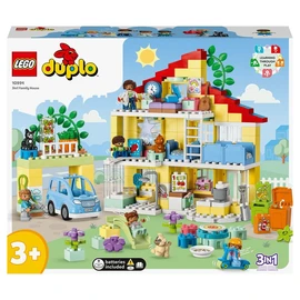 DUPLO 10994 - Ma Ville La Maison Familiale 3-en-1, Maison de Poupées en Briques avec Voiture, 5 Figurines, 2 Animaux et Lampe