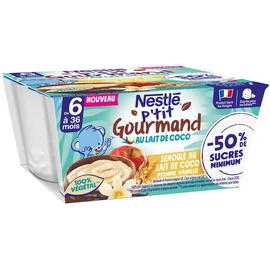 P'tit gourmand à la semoule au lait de coco pomme vanille réduit en sucre dès 6 mois (4x90g)
