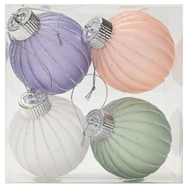 Lot de 4 boules de Noël en plastique en relief 7,8 cm