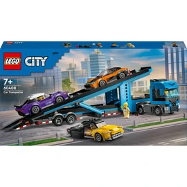 City 60408 - Le Camion de Transport de Voitures de Sport - Set de 4 Véhicules Pour Enfants dès 7 Ans - Cadeau de Fête ou d'Anniversaire pour Garçons et Filles - 4 Minifigurines pour le Jeu de Rôle