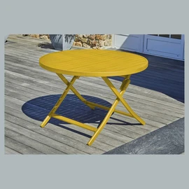 Table de jardin ronde pliante - 4/6 places - Aluminium - Jaune moutarde - MARIUS