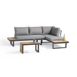 Salon bas de jardin - 4 places - Aluminium/bois - Anthracite - TOKYO