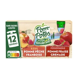 Compotes Pomme Pêche Framboise et Pomme Fraise Grenade (12x90g)