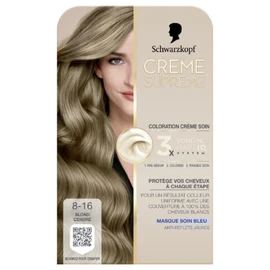 Coloration Permanente 8-16 Blond Cendré Soin Cheveux Blancs Crème Supreme