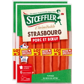 Saucisses Strasbourg Porc et Bœuf Fumées (2x6)