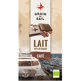 Tablette de chocolat au lait 45% de cacao avec inclusion de café (100g)