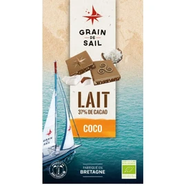 Tablette de chocolat au lait 37% de cacao avec inclusions de noix de coco toastées (100g)