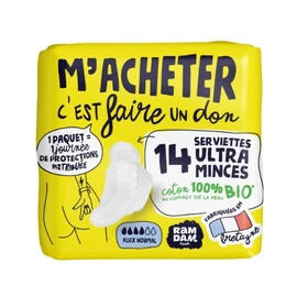 Serviettes Hygiéniques avec Ailettes Flux Normal Ultra Minces Coton 100% Bio (x14)
