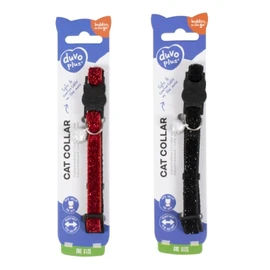 Collier Pour Chat Nylon Paillettes Rouge Et Noir Fermeture Sécurisée (x1)