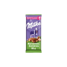 Tablette de chocolat lait noisettes entières (95g)