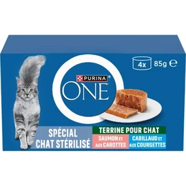 Terrines pour chat stérilisé au cabillaud et aux courgettes, au saumon et aux carottes (340g)