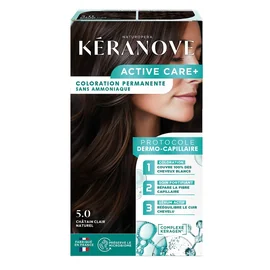 Coloration Permanente 5.0 Châtain Clair Naturel Sans Ammoniaque Couvre 100% Cheveux Blancs Active Care+